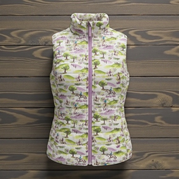 Ariat Other - Ariat Girls Large Puffer Vest Purple Scenic Equestrian Horse Print Quilted Zip